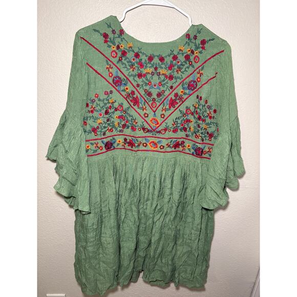 Umgee Floral Embroidered Bell Sleeve Tunic Dress - Size L - Picture 4 of 10